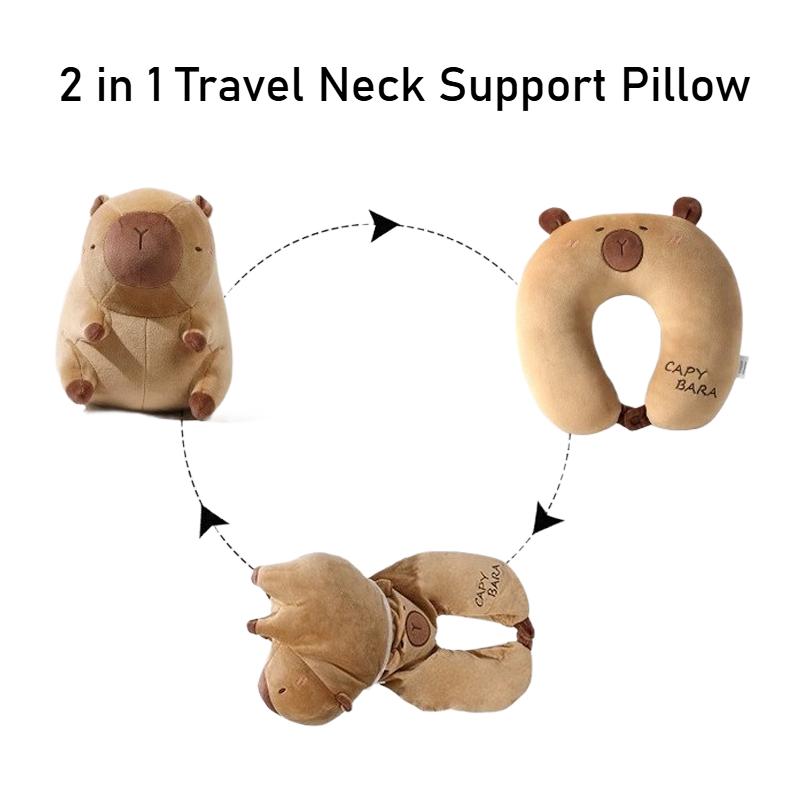 Przenośna Kawaii Kapibara Poduszka Pluszowa w Kształcie U 2 w 1 Podróżna Poduszka Podpierająca Szyję Urocza Pluszowa Poduszka Dekoracyjna Poduszki na Krzesło Biurowe
