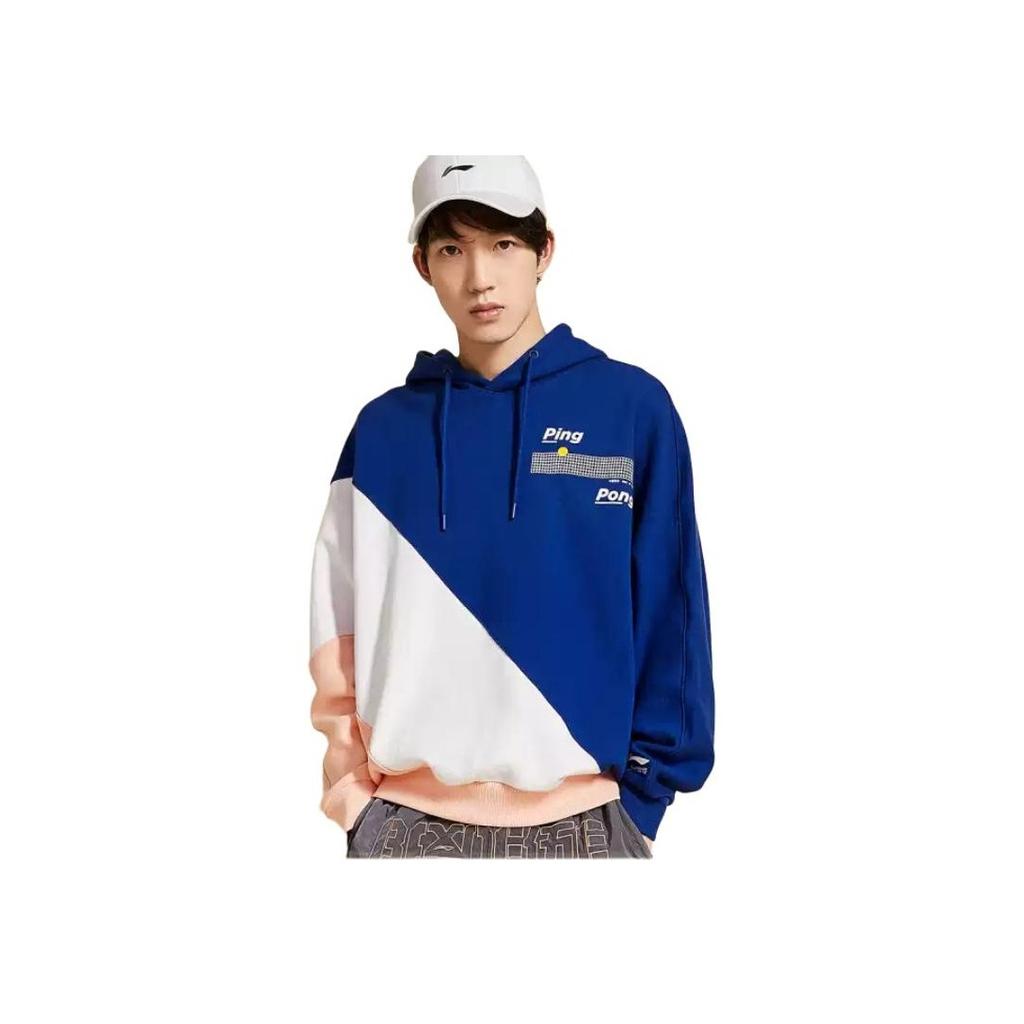Li-Ning SS20 Paris Fashion Week Ping Pong Print Colorblock Hoodie Unisex Hoodie Blue AWDQ337-1