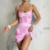Women's U Neck Sleeveless Mesh Mini Dress Slim Fit Mid Waist Sexy Boho Floral Print Bodycon Slip Dress