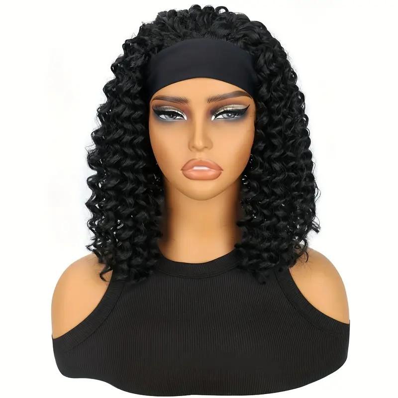 African Womens Short Curly Wig Headband Synthetic H0826A 14inch High Density 210%