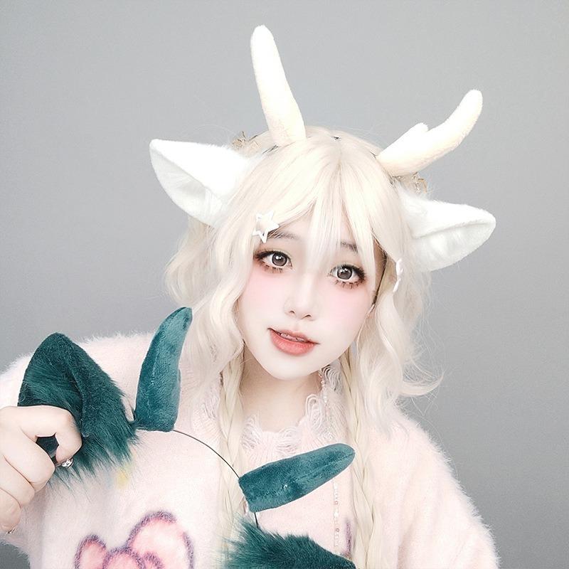 Handwork Little Dragon Ears Tail Set Fursuit Cosplay Costume Furry Animal Tails Ear Headband Halloween Party Suit For Women Men