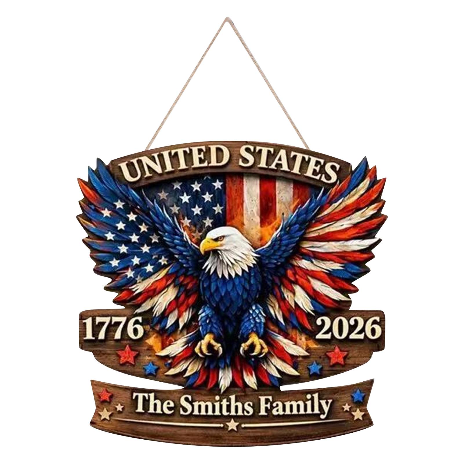 250th Anniversary Commemorative Home Door Sign Hanging Decoration Patriotic Eagle Design Family Name Customizable Wall Plaque XS