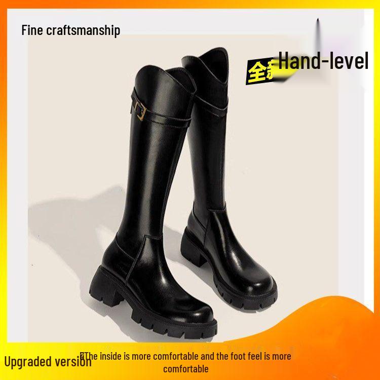 

Жіночі універсальні коричневі ковбойські чоботи до коліна 2025 року з товстою підошвою та дизайном, що робить стрункішою 39