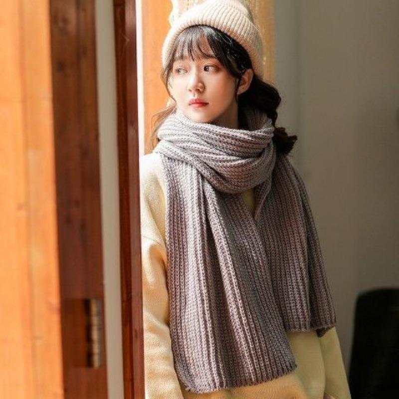 

Chunky Knitted Women s Autumn Winter Scarf Korean Style Versatile Japanese Style Winter Warm Long Solid Color Handmade Wool Neck Warmer Men