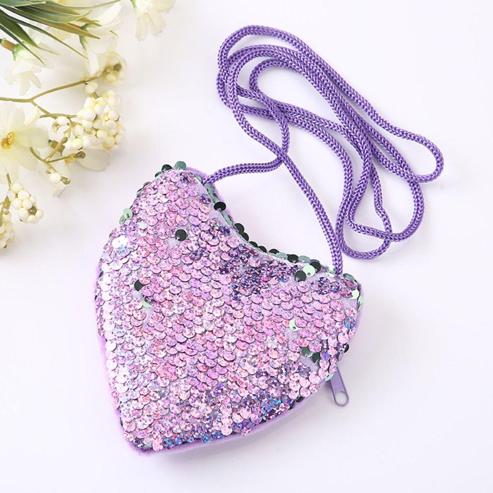 High Quality Mini Cute Kids Tote Bag Decorative Heart Shape Sequin Bag Princess Shiny Kids Funny Shoulder Bag