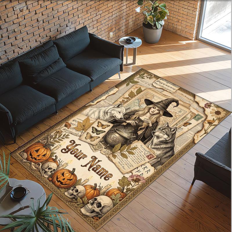 Witchcraft Theme Crystal Velvet Rug Personalized Custom Name Text Soft Floor Mat Home Decor
