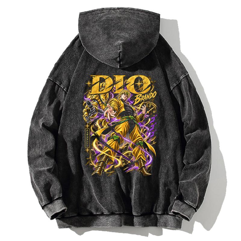 Anime JoJo's Bizarre Adventure Dio Brando Hoodies Vintage Washed Oversized Streetwear Men Long Sleeves 100% Cotton Hooded Tops