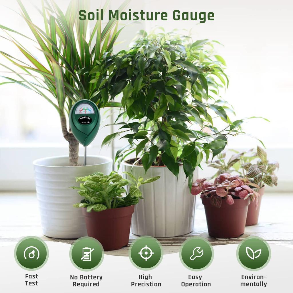 3-in-1 Plant Moisture Meter, pH/Light Meter Soil Test Kit for Indoor, Soil Moisture Meter for House Plants for Garden Lawn, Farm