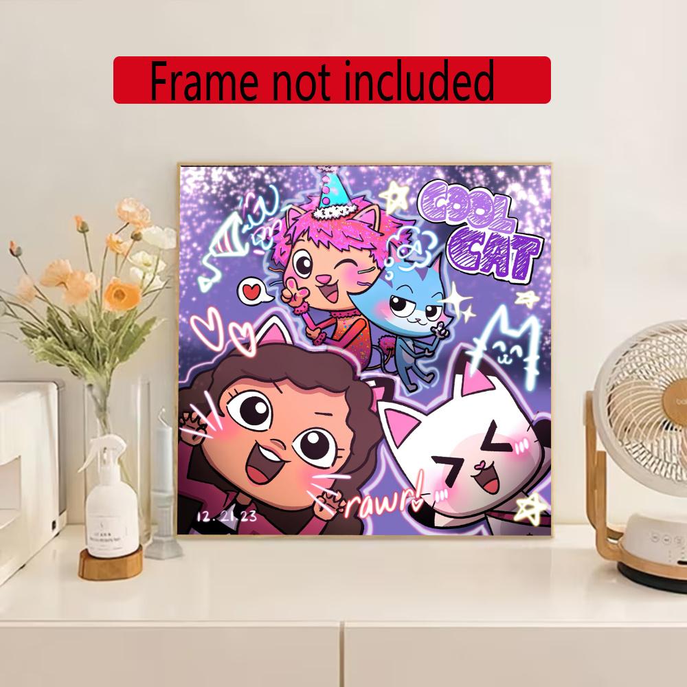 Cartoon Cute Gabbys Style 5D Diamond Painting Round Diamond Rhinestones Mosaic Diamond Embroidery Wall Paintings Rhinestones Gift Frameless