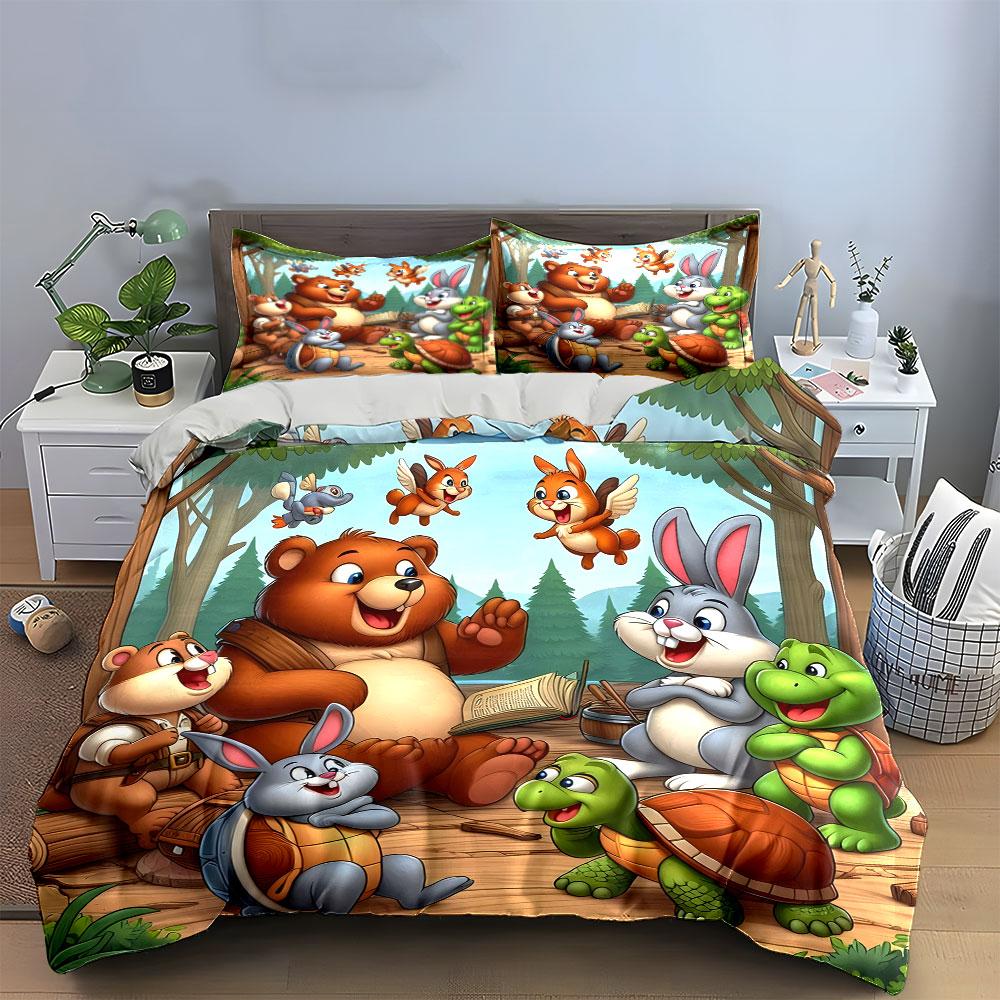 Cartoon Animal Forest Decor Soft Comfortable Duvet Cover Bedding Set Included 1*Duvet Cover & 2*Pillowcases, Gift