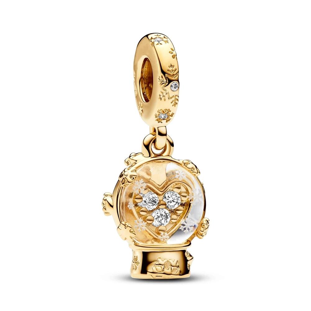 New Sparkling Snowflake Snowglobe Charms Fit Pan  Bracelet Necklace DIY Christmas Jewelry Gift for Women