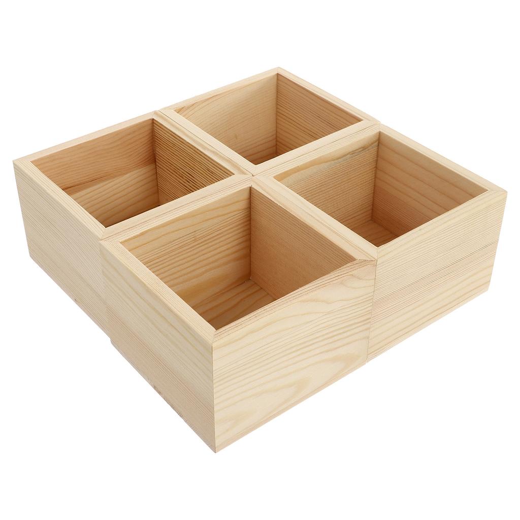 4Pcs Solid Wood Storage Boxes Without Lid Jewelry Organizer Small Wooden Box DIY Gift Packing Box Bedroom Nightstand Holder