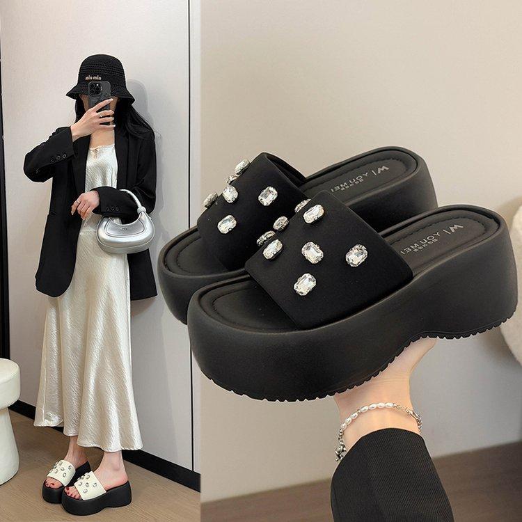 [Youshilai] Rhinestone slippers 2025 summer new temperament elegant and versatile small slippers