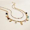 Youthway Stainless Women Double Layers Oil Drip Necklace Ocean Style Inlaid Natural Stone Seahorse Pendant Vacation Accessories