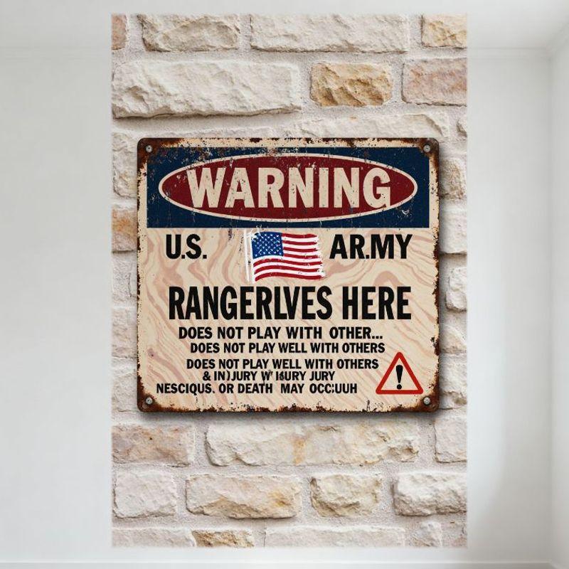 

Vintage Rustic U.S. Army Ranger Warning Metal Sign Distressed American Flag Iron Plaque Home Cafe Bar Wall Decor Warning Sign fo 20x30cm（7.8x11.8inch）