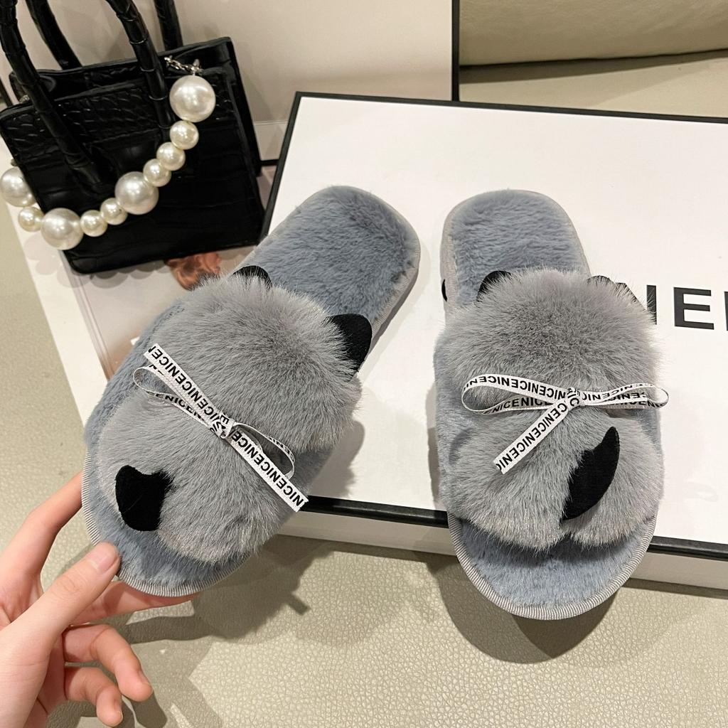 Amazon große Größe flauschige Hausschuhe Zuhause Indoor flache Sohle warm Ein-Wort-Hausschuhe Baumwollhausschuhe Schuhe