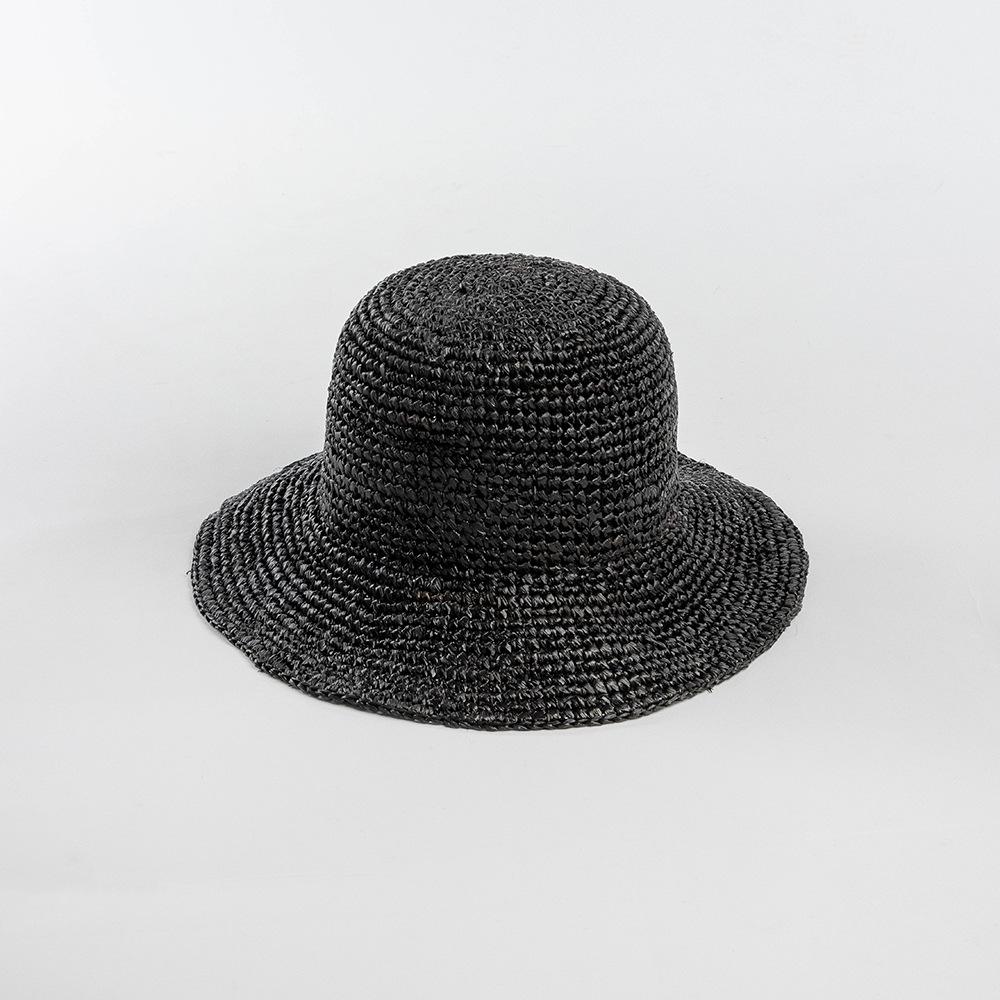 Spring and Summer Fashion Simple Hand Crochet Raffia Dome Wide Brim Basin Hat Sunscreen Sunshade Foldable Bucket Hat Tide