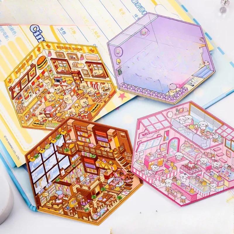 Cartoon Miniatur Szene 3D DIY Landschaftsgestaltung Aufkleber Hüttenszene Stapeln und Kleben Handkonto Süßes Geschenk für Kind Kind Erwachsener