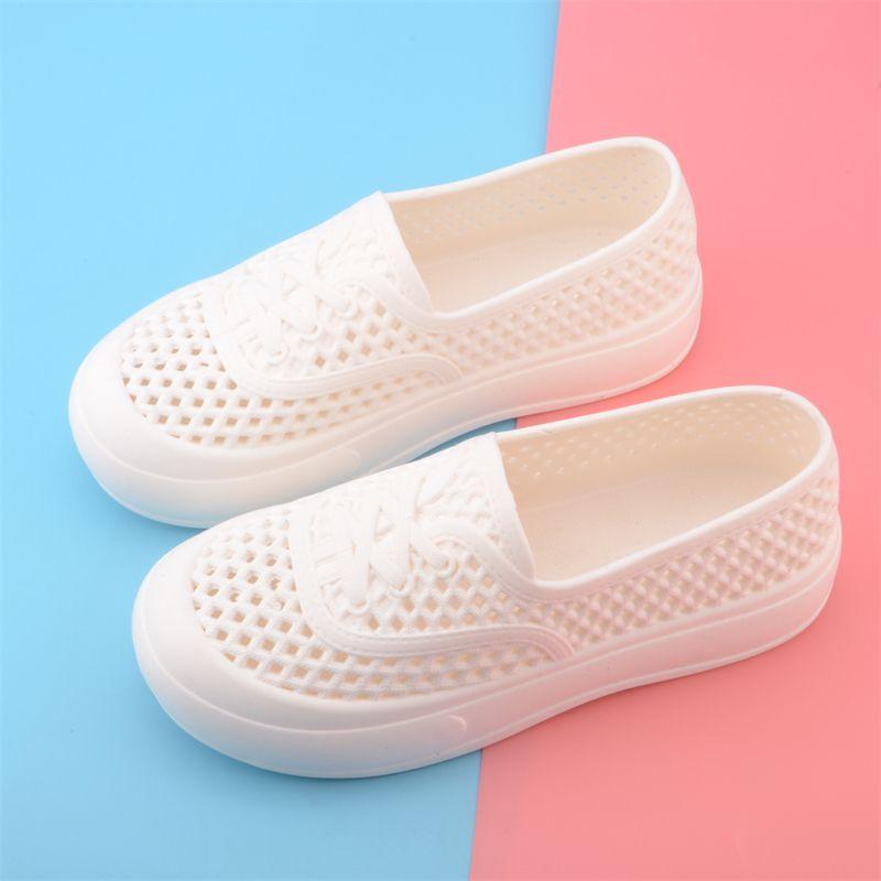 White Mesh Breathable Flat Bottom Anti Slip Women's Work Shoes Comfortable Summer Plastic Rain Shoes