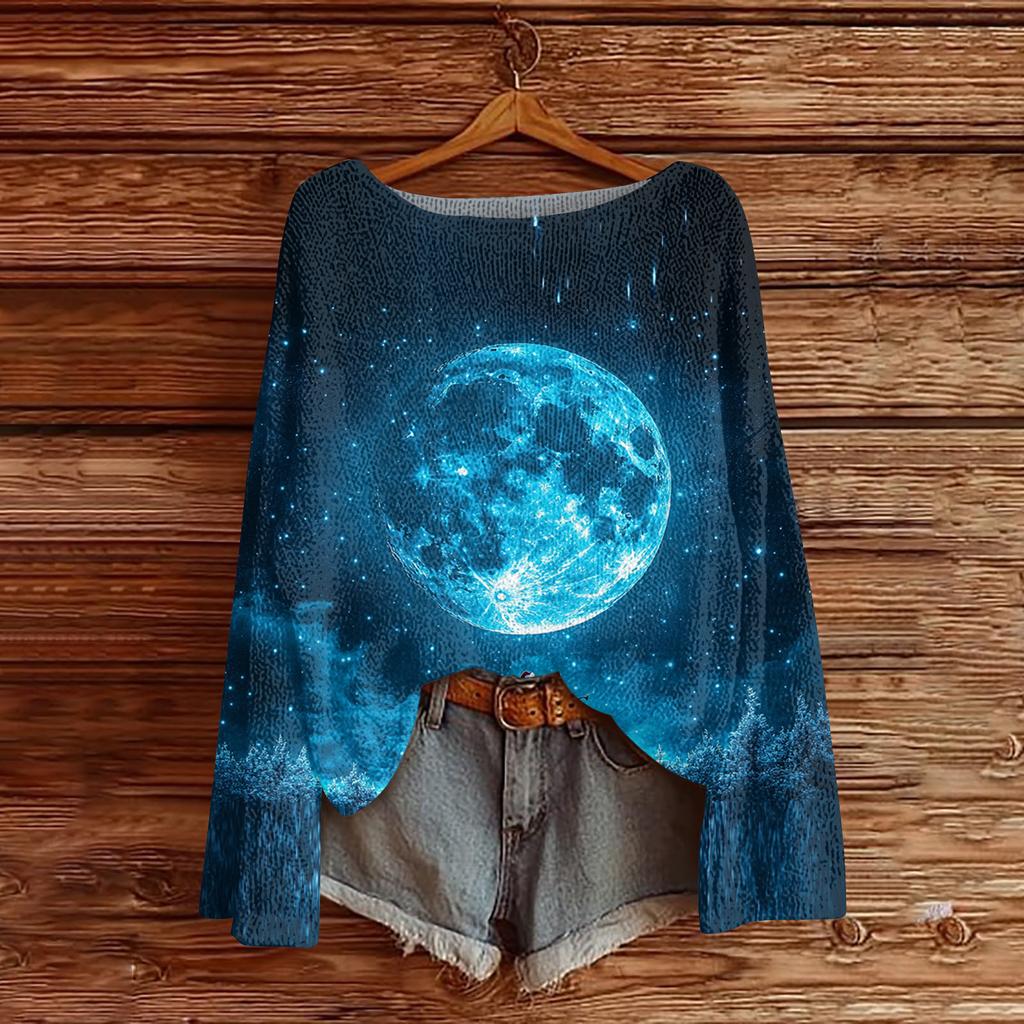 Ladies' Fashionable Casual Long Sleeved Christmas Printed Round Neck Knitted Yarn