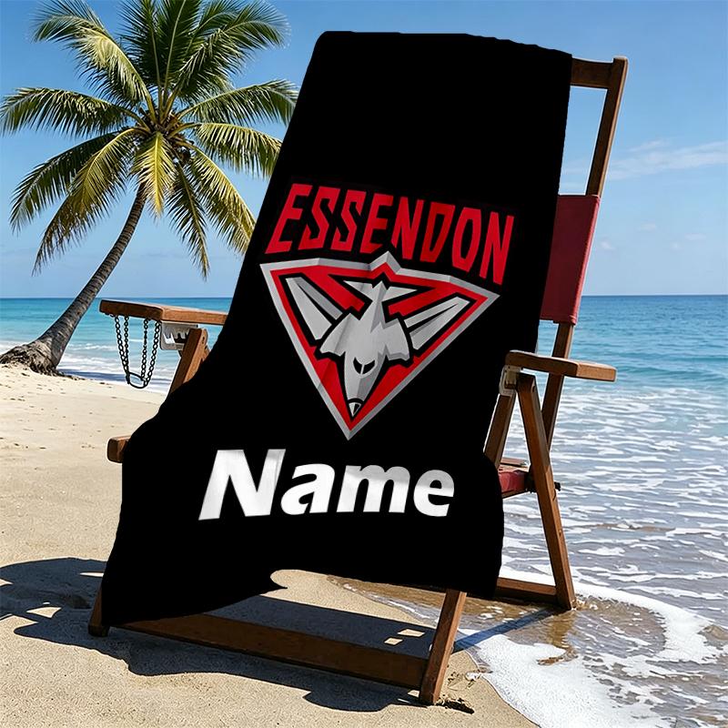 Custom Name Personalized Essendon Football Print Beach Towel, for Trip Camping Beach Party Home Decor, Birthday Gift for Family & Friends