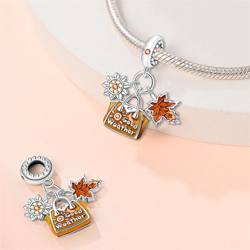 New In Autumn Color Element Maple Leaf Shape Charm Beads Fits Bracelets Necklace Women Luxury Pendants Bead Jewelry Gifts