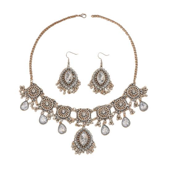 1 sada náhrdelník náušnice sada drahokamu Dekor Vodní kapka Bohemian Hollow Out Symetrické leštěné Prom Party Svatební Party Sada šperků pro nevěstu