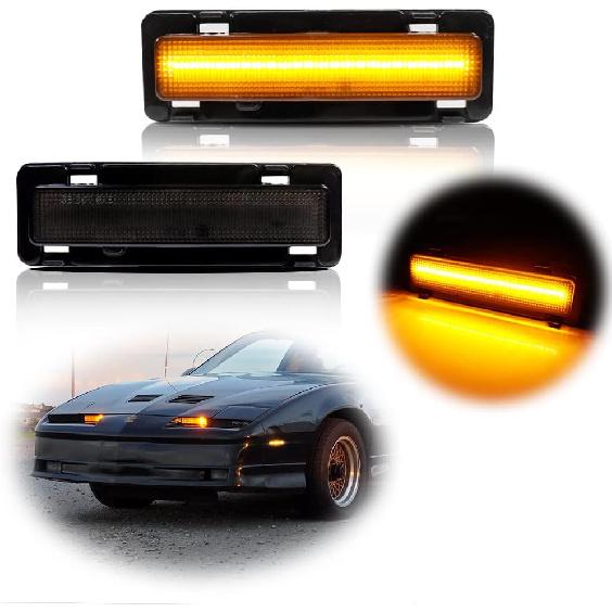 

for 1982-1992 Pontiac Firebird,1982-1992 Chevy Camaro Front Bumper Side Marker Lamp Smoked Lens Amber LED Light Smoked Lens Amber LED Lig