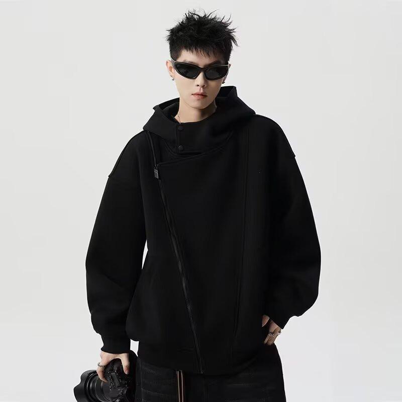 National Trend Grey Double-Zip Heavy Hooded Men s Loose Jacket for Autumn/Winter 2XL