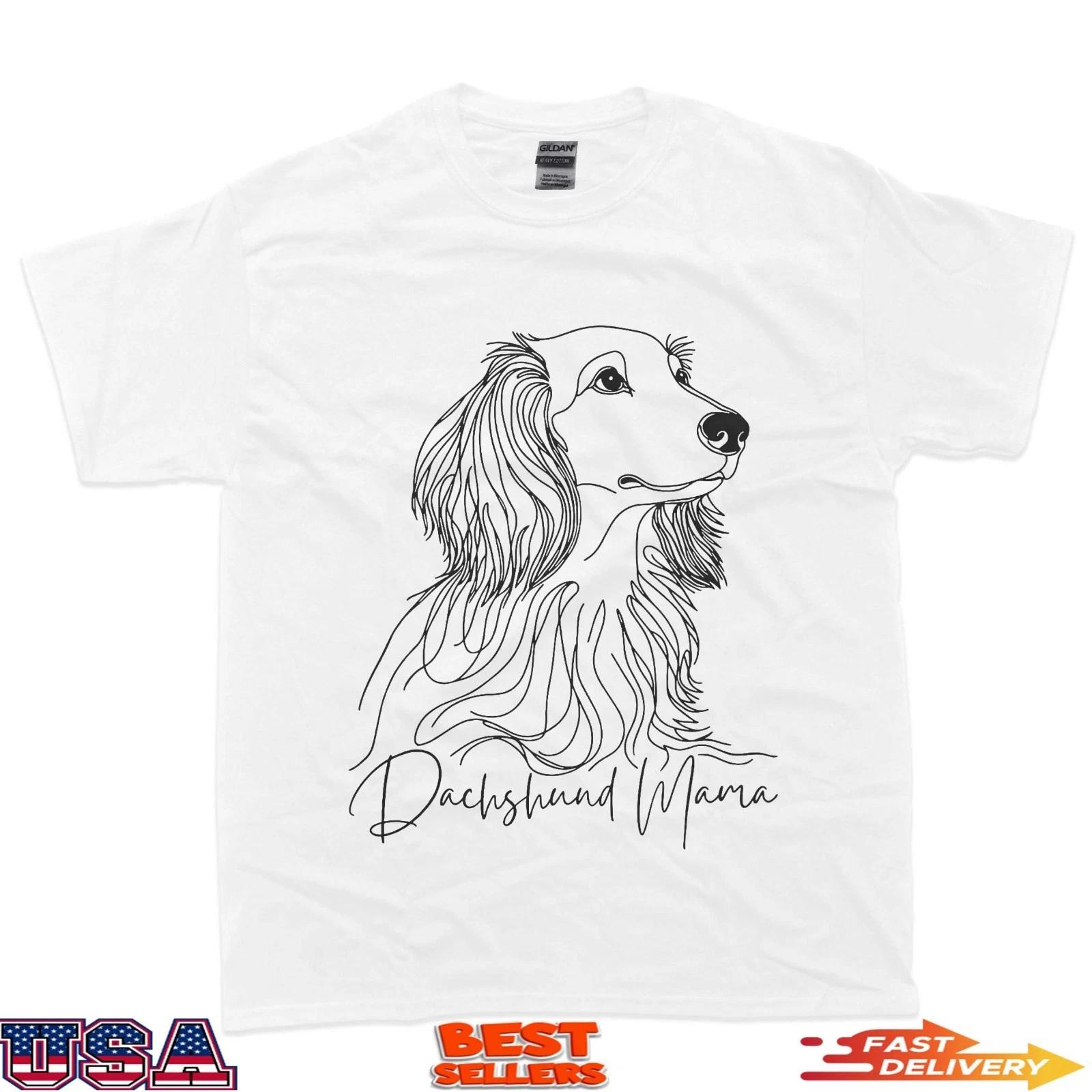 Dachshund Mama Long Haired Dachshund Line Art Dog Artistic T-Shirt L