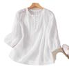 2025 Summer Artistic V-Neck Embroidered Floral Women's Shirt with Five-Point Sleeves
