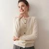 Women's 100% Pure Cashmere Round Neck Cardigan - Single-Breasted, Short Loose Knit Sweater