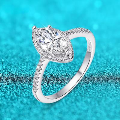 Kadınlar için 1CT Markiz Kesim Sertifikalı Moissanite Yüzükler Simüle Elmas Evlilik Bandı S925 Ayar Gümüş Takı GRA
