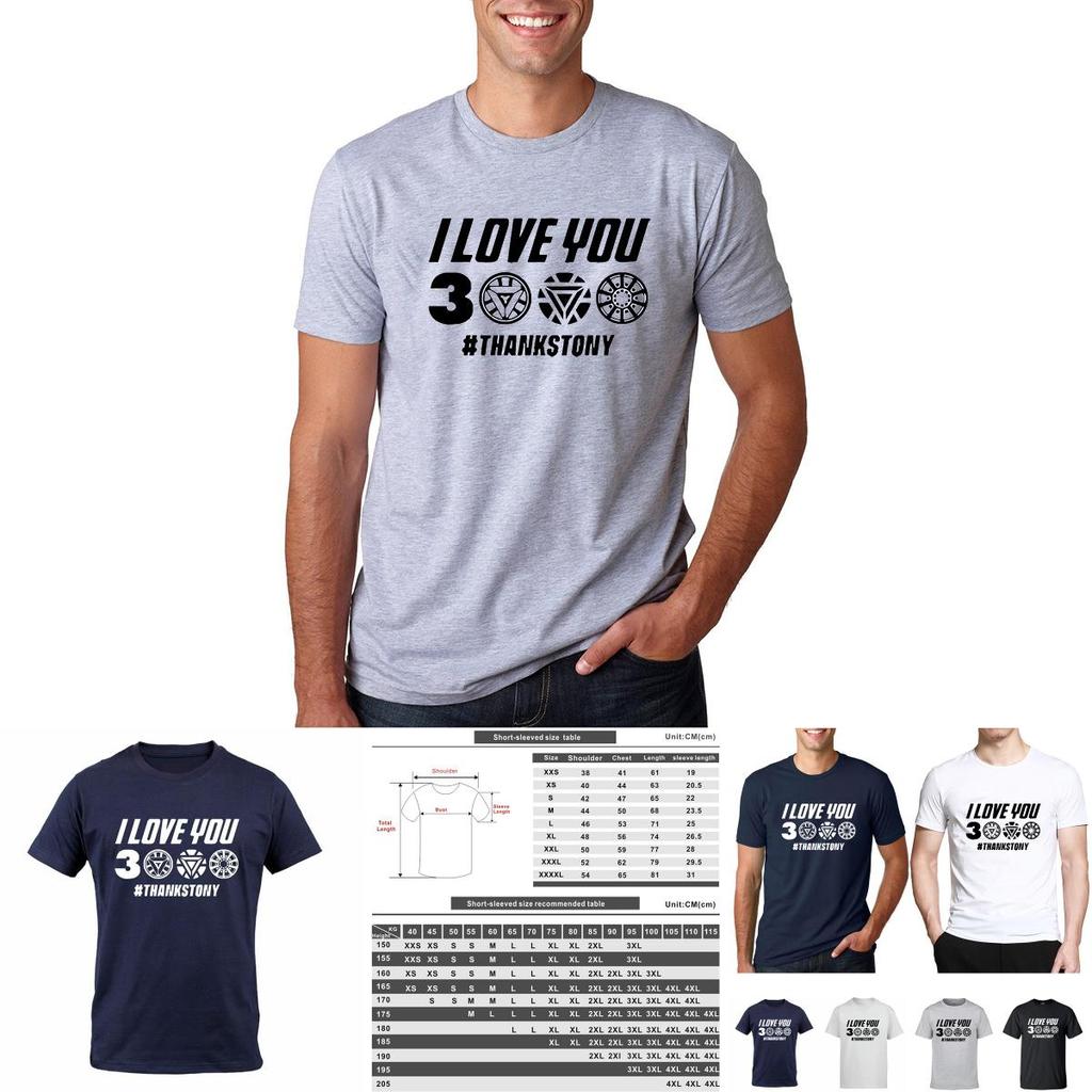 Classic Avengers Endgame Iron Man Tony Stark T-shirt I Love You 3000 Design