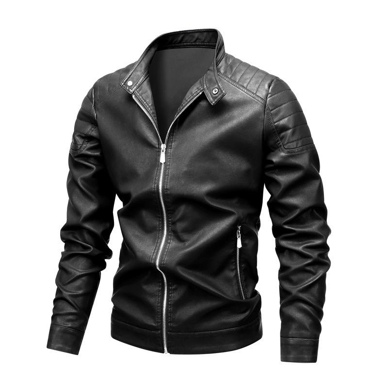 Men's Leather Jacket Spring and Autumn New Coat Korean Style Slim Fit Men's Motorcycle Suit Large Size Stand Collar Pu Leather Jacket