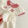 Baby Girls Summer Dress Plaid Bunny Embroidery Doll Collar Cute Toddler Dress