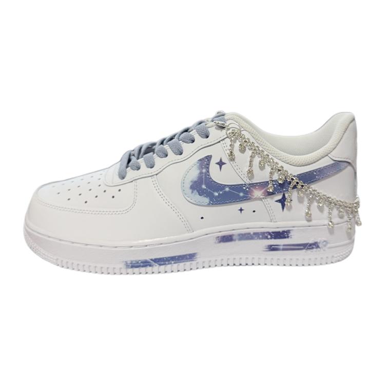 

Nike Air Force 1 07 Sparkling Cloud Cow Leather Abrasion Resistant Low top Skateboard Shoes Unisex White Blue CW2288-111(Team48-) 44