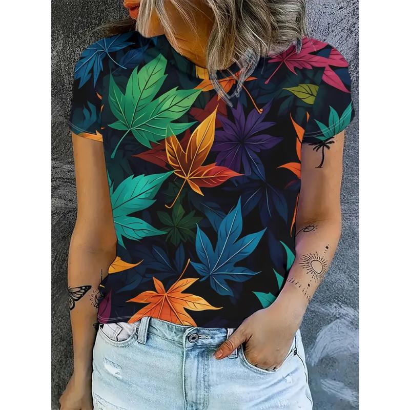 Fashion Women's Crew Neck Short Sleeve 3D Casual Color Printing Casual Short Sleeve Crew Neck T-Shirt