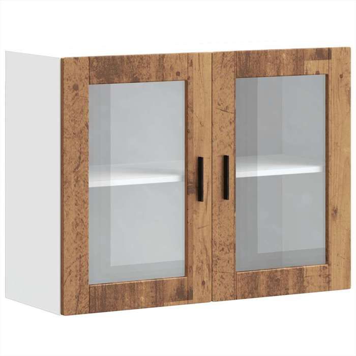 VidaXL Kitchen Wall Cabinet with Glass Door Porto Old Wood, Kitchen Wall Unit, Wall Cabinets with 854095