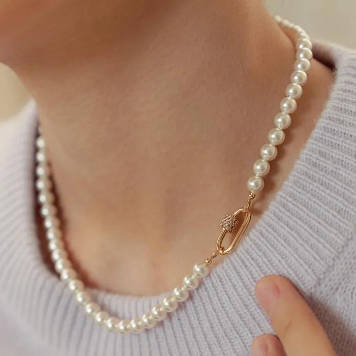 Classic Pearl Point Lock Necklace_NZ1044