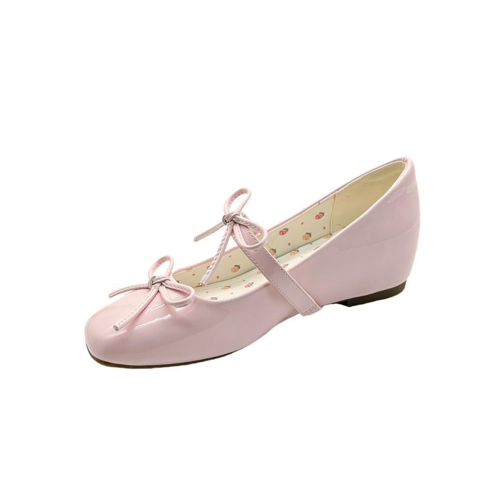 Sheepskin version~ Small inner height increase leather single shoes women's bow Mary Jane shoes summer with skirt small leather shoes