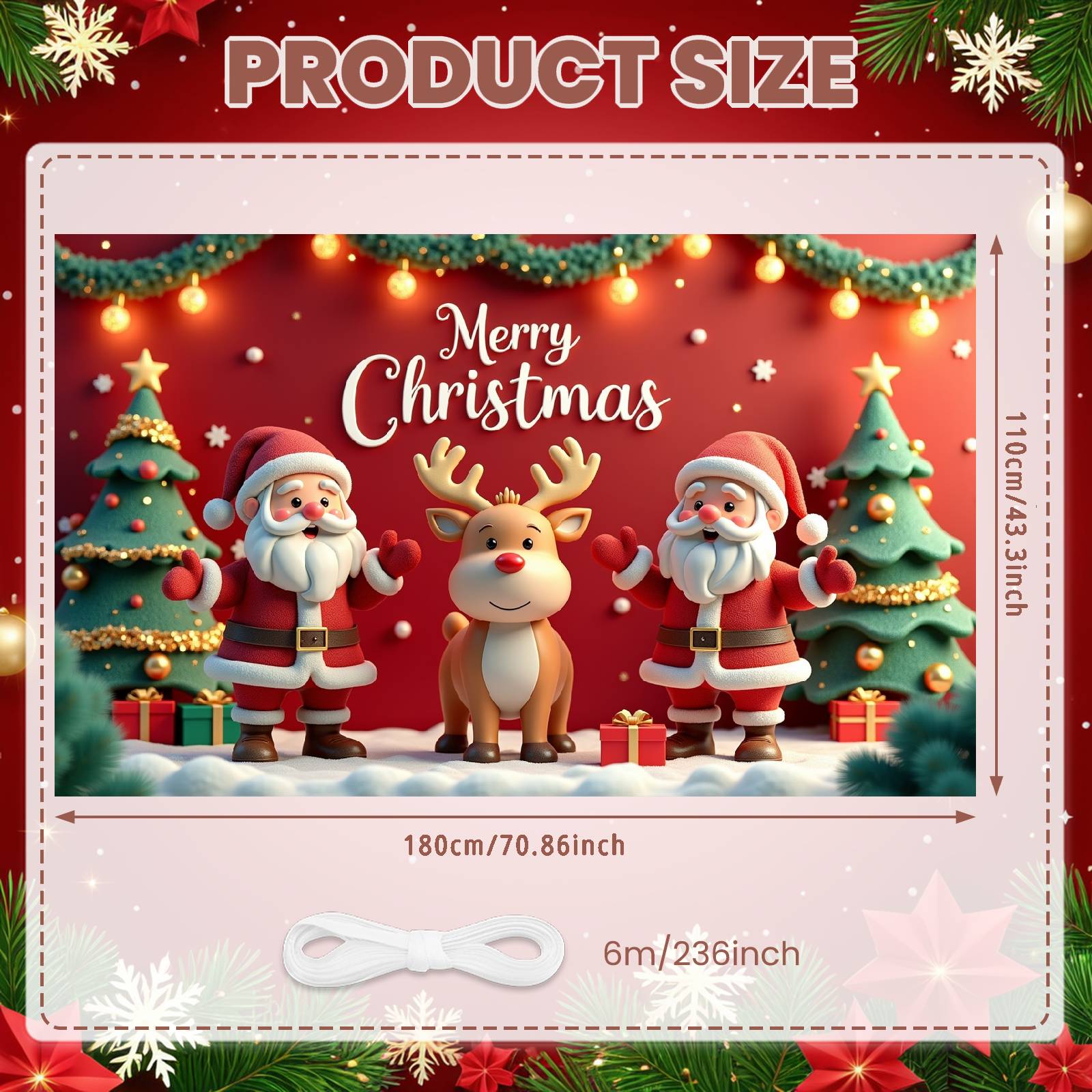 

Merry Christmas Banner Gold Ornament Xmas Display Christmas Party Backdrop String Lights Christmas Banner For Home Decor Xmas
