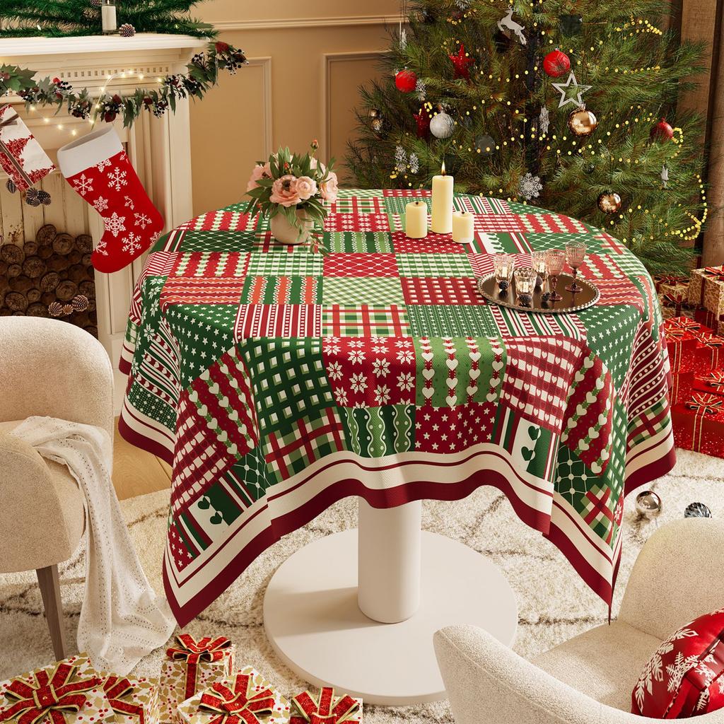 Christmas New Year Decor Round Tablecloth Waterproof Heat Resistant Washable Table Cover