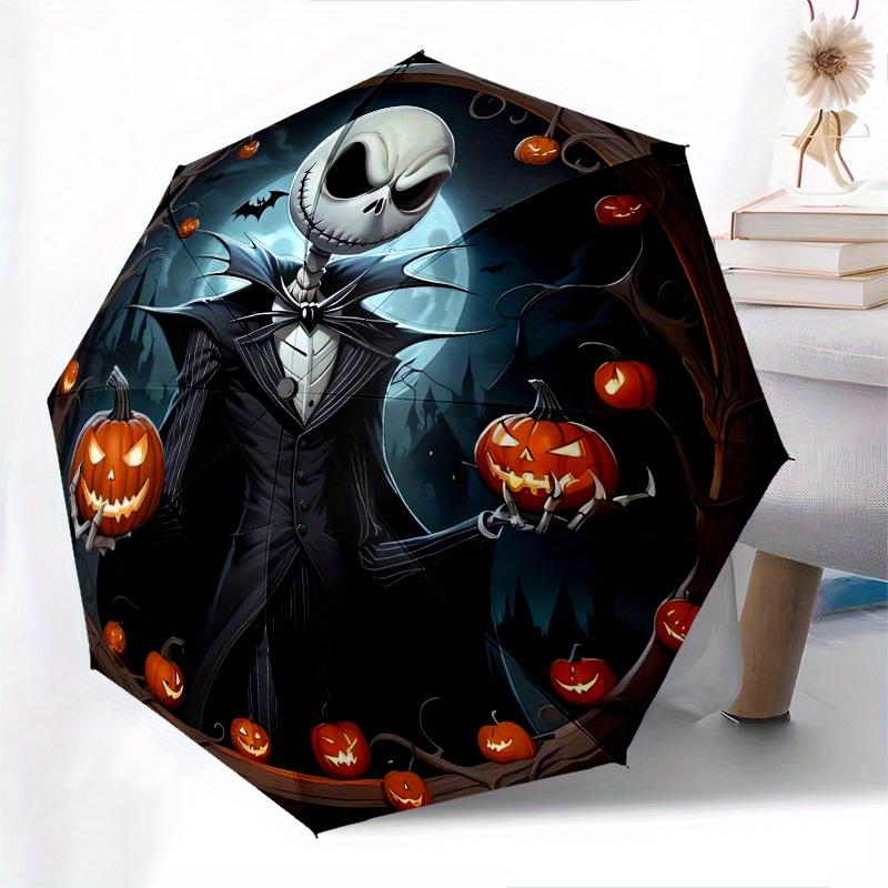 Jack Skellington,Halloween Automatic Opening and Closing Fashion umbrella - 8-rib Folding Design, Lightweight and Portable, Suitable for Dai