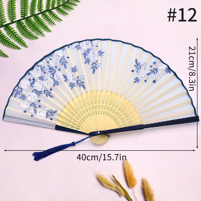 Folding Fan Lace Flower Decor Chinese Style Fan Hand Held Anitque Art Craft Japnese Summer Female Dance Home Party Decoration