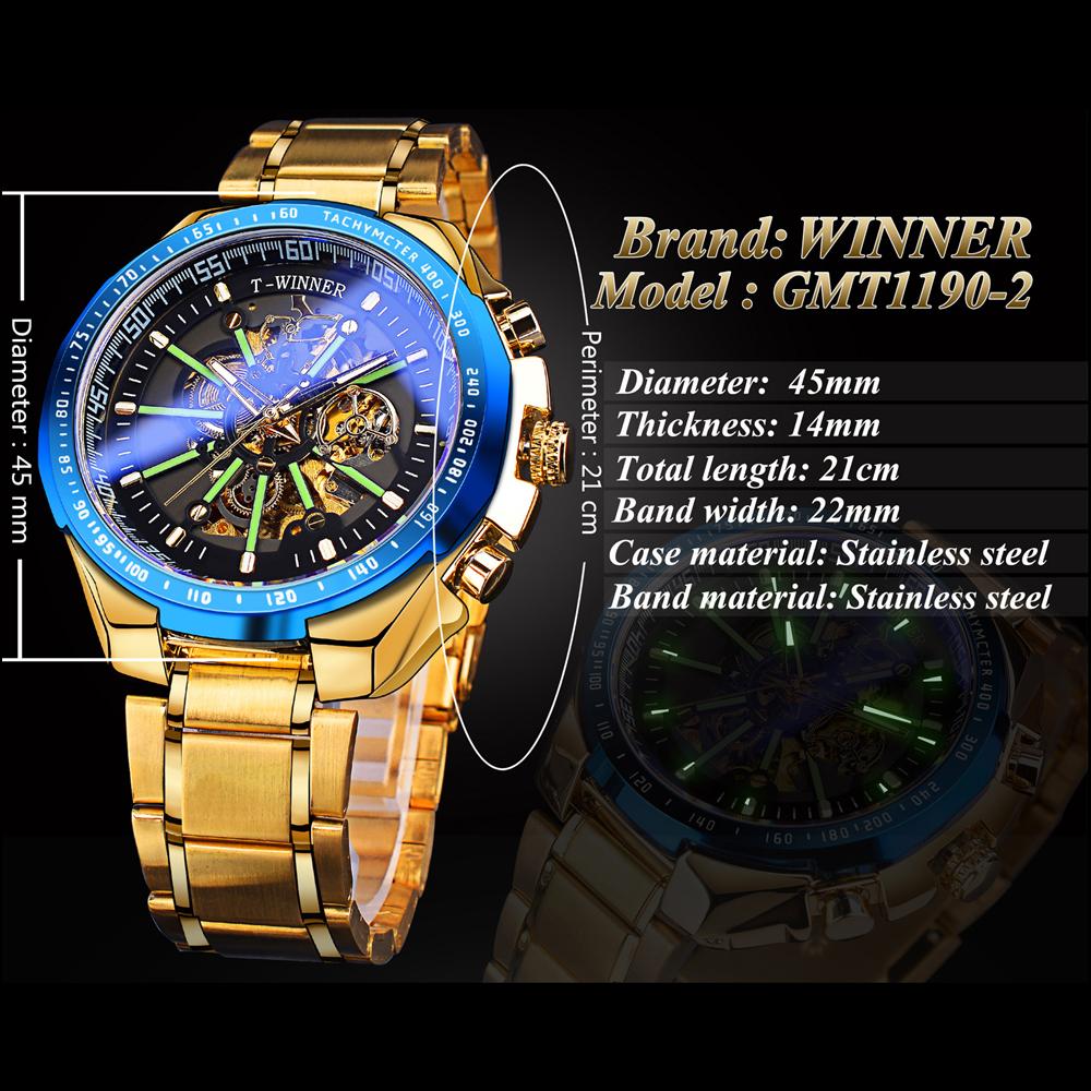 WINNER New Top Men's Watch Automatic Mechanical Strap Calendar Water Ghost Series Watch Silver Stainless Steel Waterproof Luminous