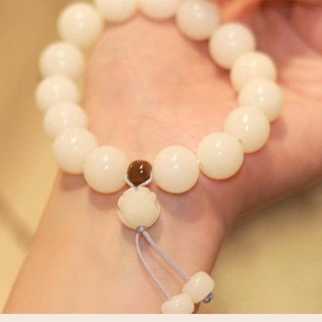 Fashionable Commuting Milky White Crystal Bracelet, Natural White Jade Bodhi Bead Finger Wrap Bracelet, Handheld Bodhi Bead Bracelet