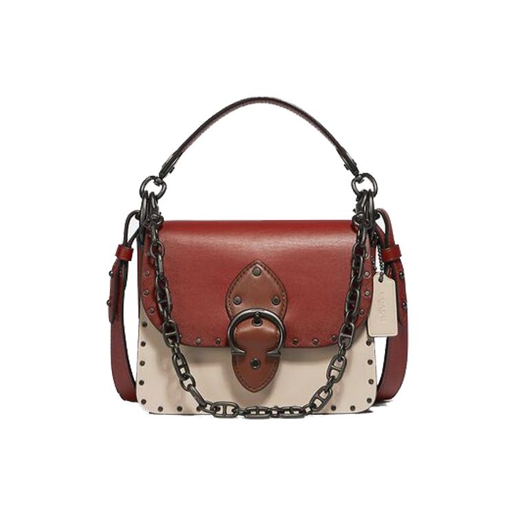 

Coach Beat Vintage Studded Chain Leather Square Shoulder Handbag Crossbody Small Women handbags Red White C2661-V5SBD Basic Set (Bag+Dust Bag)