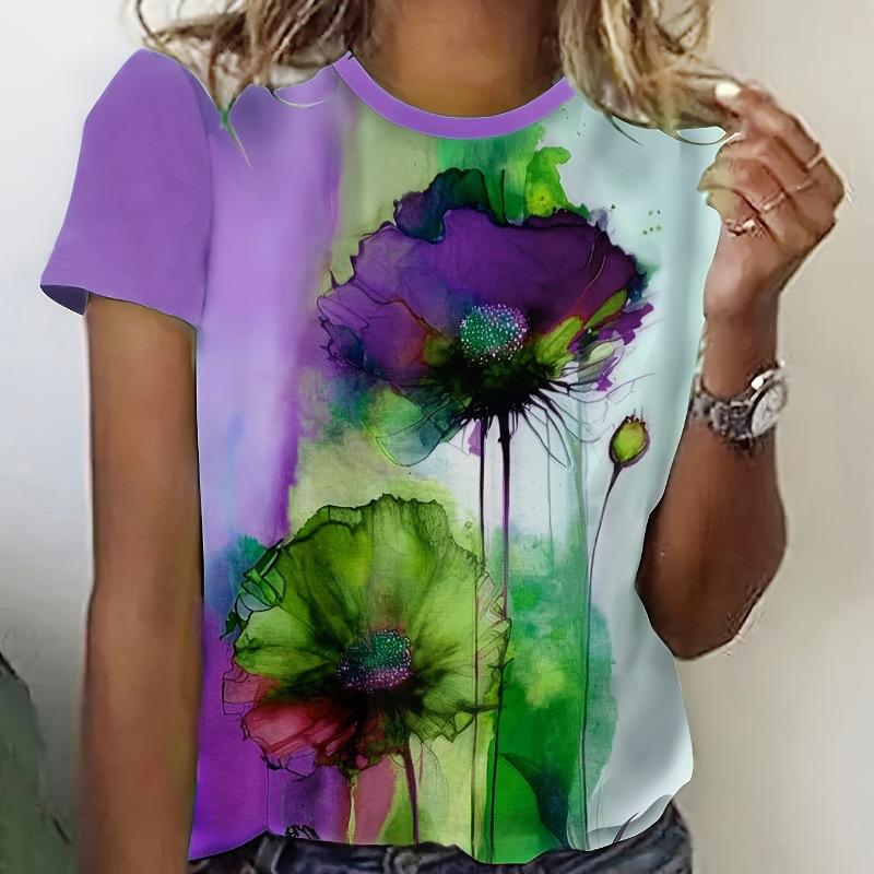 Loose Crew Neck Top Casual Simple Short Sleeve Fashion T-Shirts Women’s