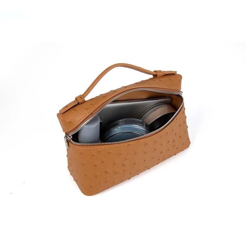 2025 New Head Layer Leather LP19 Lunch Box Bag Fashion Ostrich Pattern Fashion Versatile Single Shoulder Crossbody Makeup Bag
